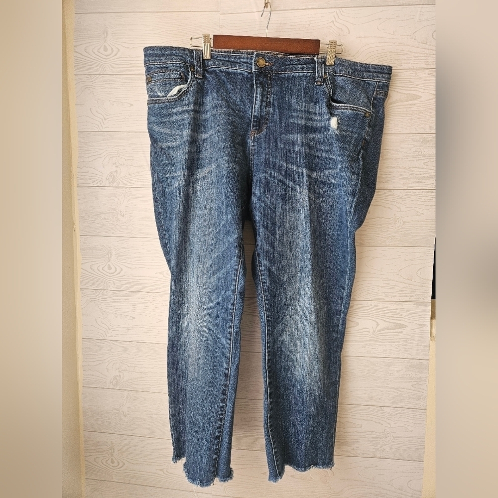 Kut From The Kloth Blue Ankle Cropped Jeans Sz 20W Women's Catherine Boyfriend